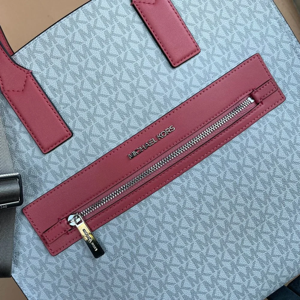 Michael Kors Kenly Large NS Tote Satchel Shoulder Bag MK White Grapefruit Pink_3